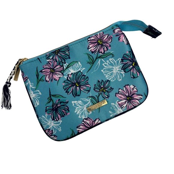 Sophia Joy Small Makeup Purse Kit Zip Tasseled Floral Blue NWOT - Picture 1 of 6